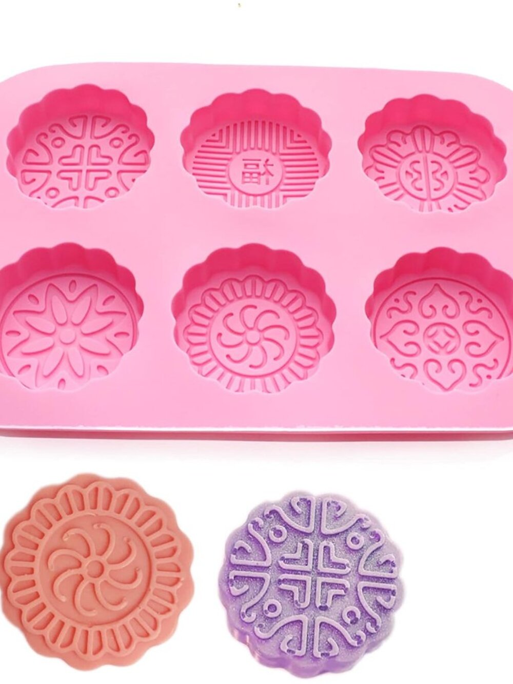 Round Mooncake Chocolate Lotion Bar Soap Cookies Wax Pink Silicone Mold Dia. 2.5